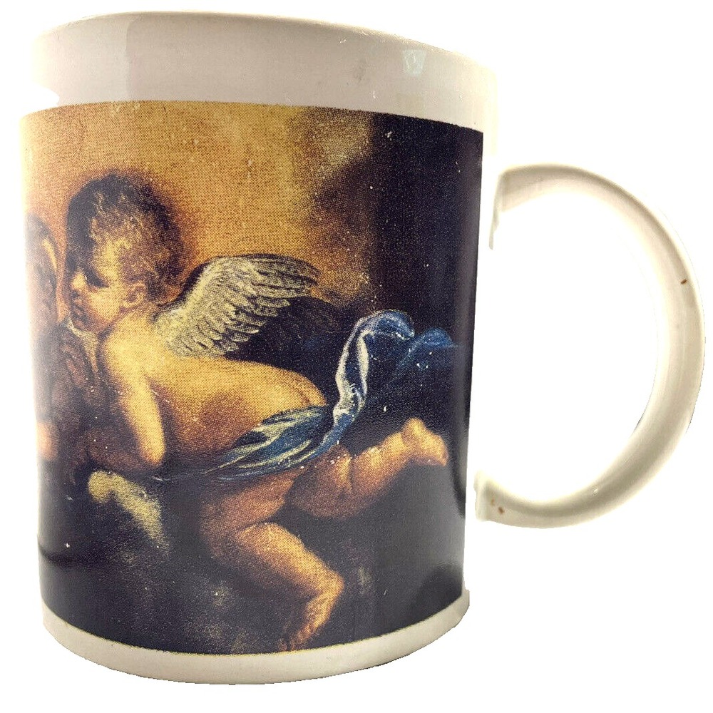 White Ceramic Mug with CHERUBIM ANGELS 4 inches tall and 3 inches in diameter